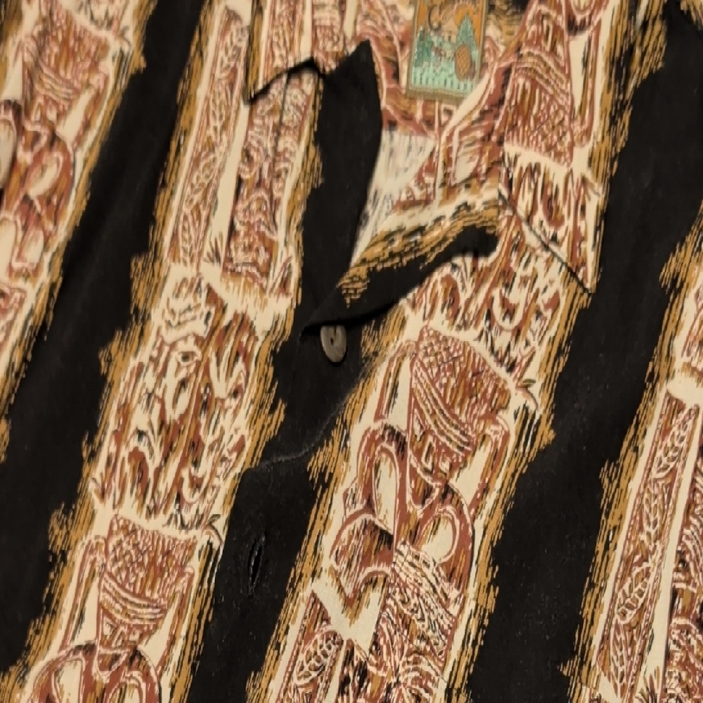 Men's Casual Button Down Shirt - Black and Brown Pattern